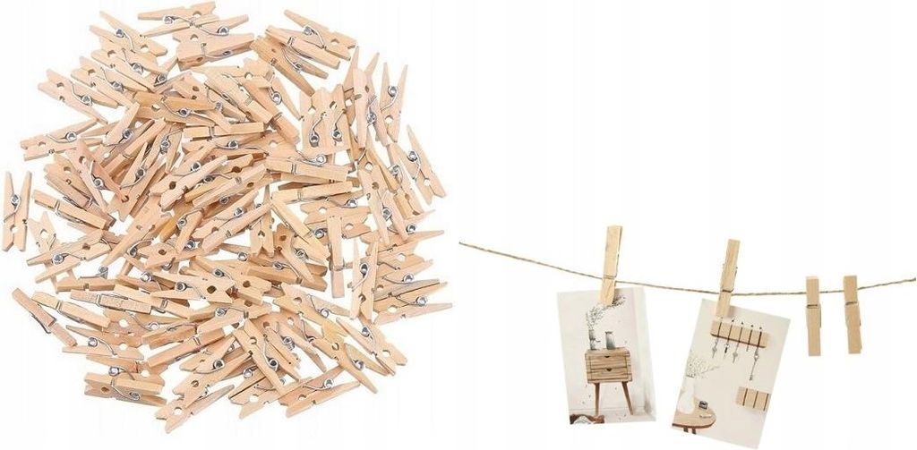 Mini Klamerki Do Zdjęć Ozdobne Drewniane 100 Sztuk Zdjęcie produktu 