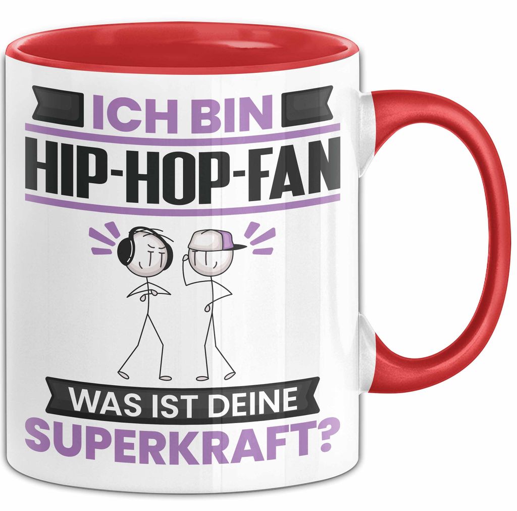 Hip-Hop-Fan Tasse Geschenk für Hip-Hop-Fan Geburtstag Lustiger Spruch Kaffee-Becher Was Ist Deine Superkraft (Rot)