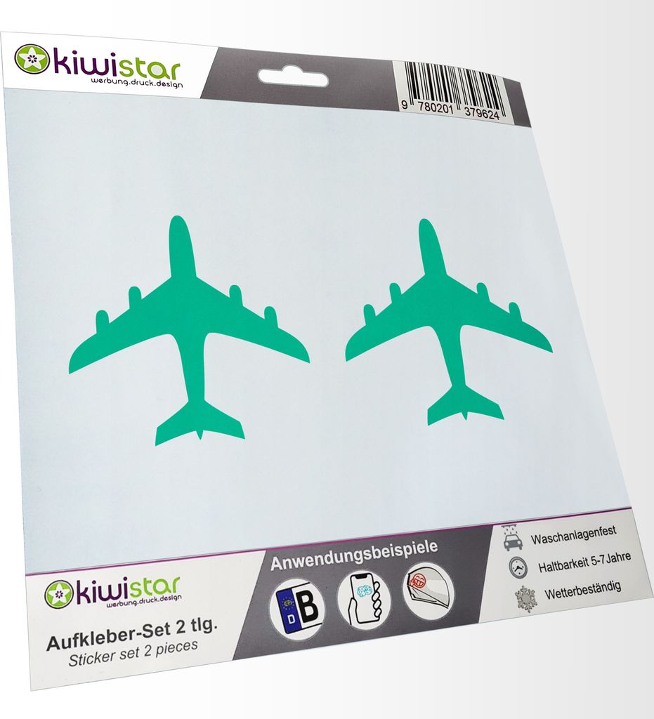 Kiwistar - 2x Kennzeichenaufkleber - tuerkis - 21 mm Flugzeug - Airplane Aufkleber für Auto, Laptop, Fahrrad, LKW, Motorrad Mehrfarbig JDM Decal R...