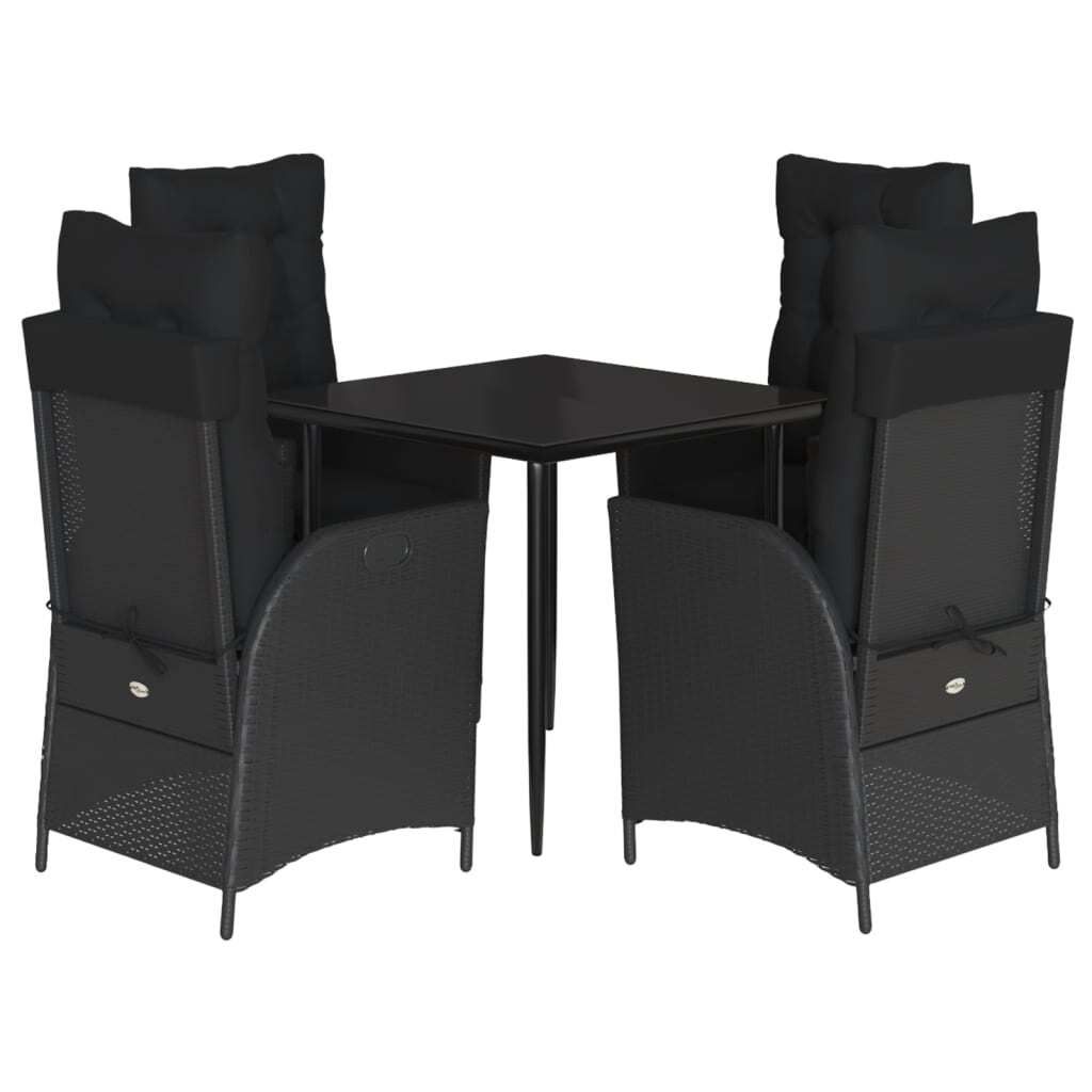 5-tlg. Garten-Essgruppe mit Kissen Schwarz Poly Rattan