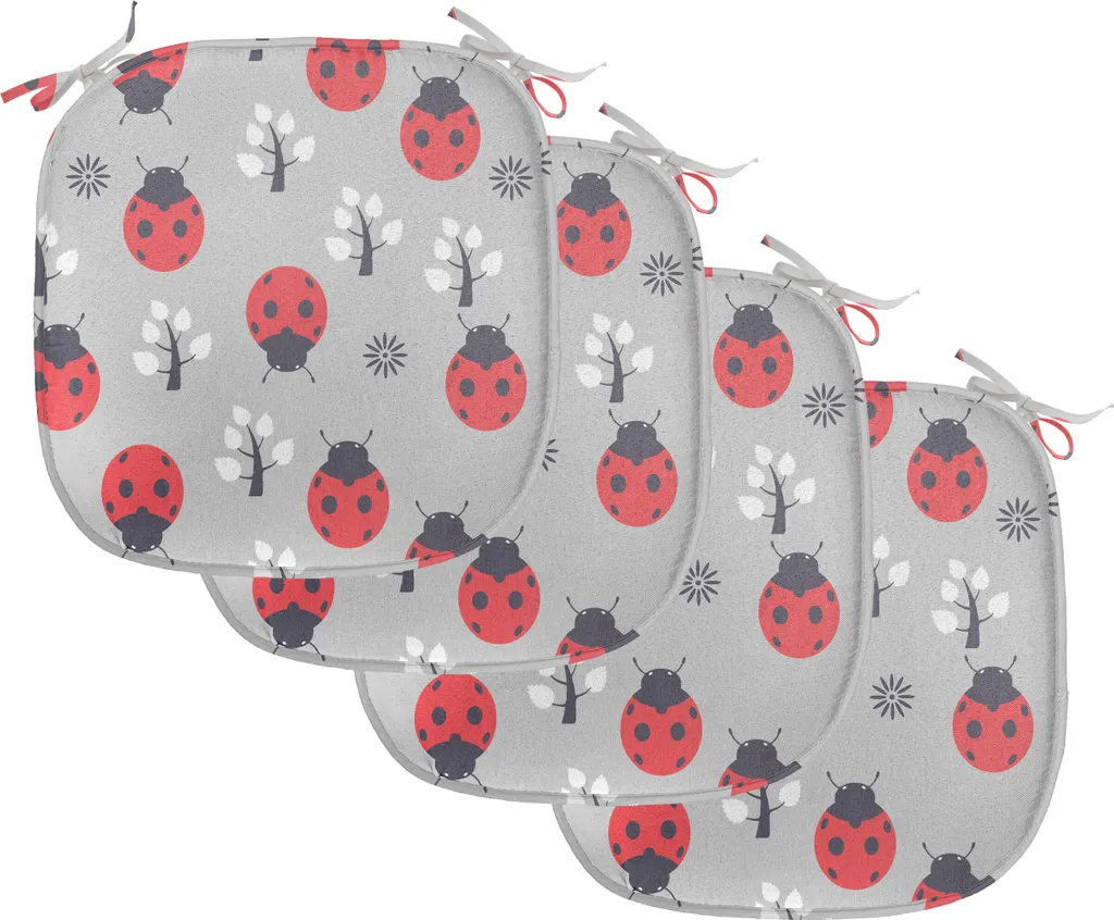 Lot de 4 coussins de siège imperméables 40 cm à motifs coccinelles