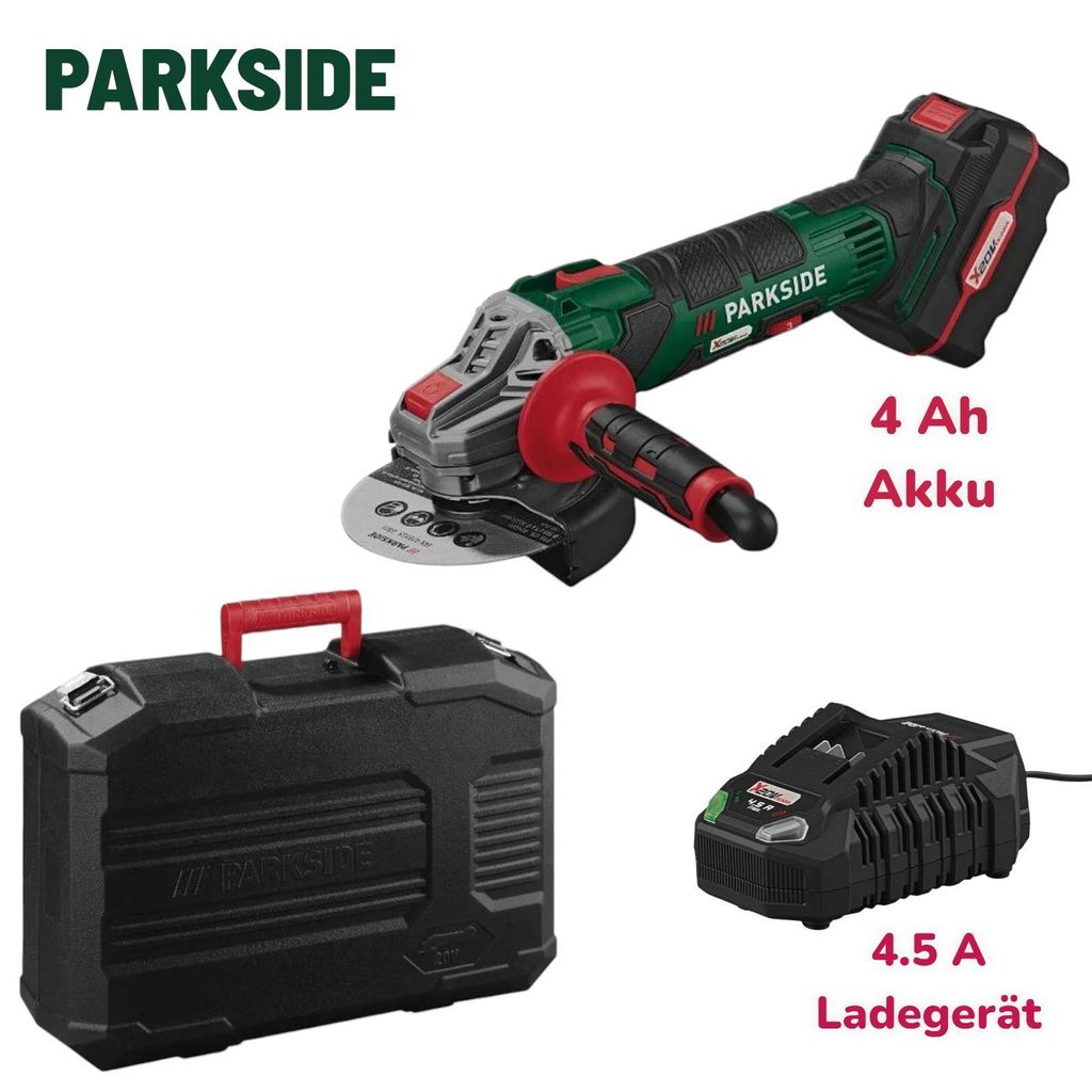 PARKSIDE® PWSA 20 Li D4 20V Akku Winkelschleifer mit 4AH Produktbild 