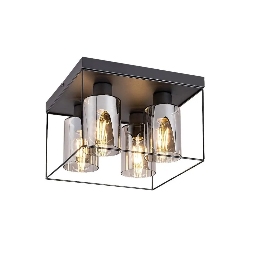 Grand plafonnier carré noir Chadwick pour salon ou cuisine moderne E27