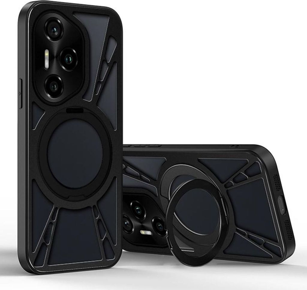 Für Honor 300 Pro Design Metall Silikon MagSafe Ring Kühl Schutz Hülle Schwarz