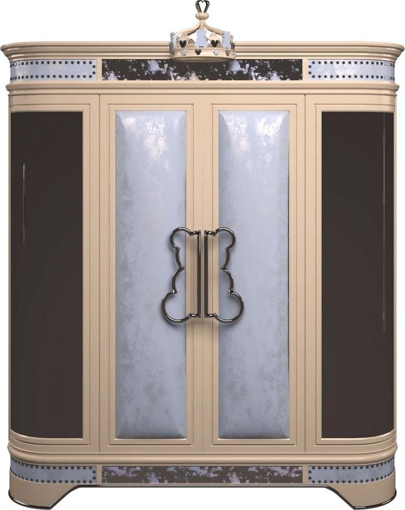 Casa Padrino Luxus Designer Kinderzimmer Kleiderschrank Blau / Beige / Schwarz / Silber / Gold 200 x 60 x H. 250 cm - Kinderzimmer Möbel - Hotel M...