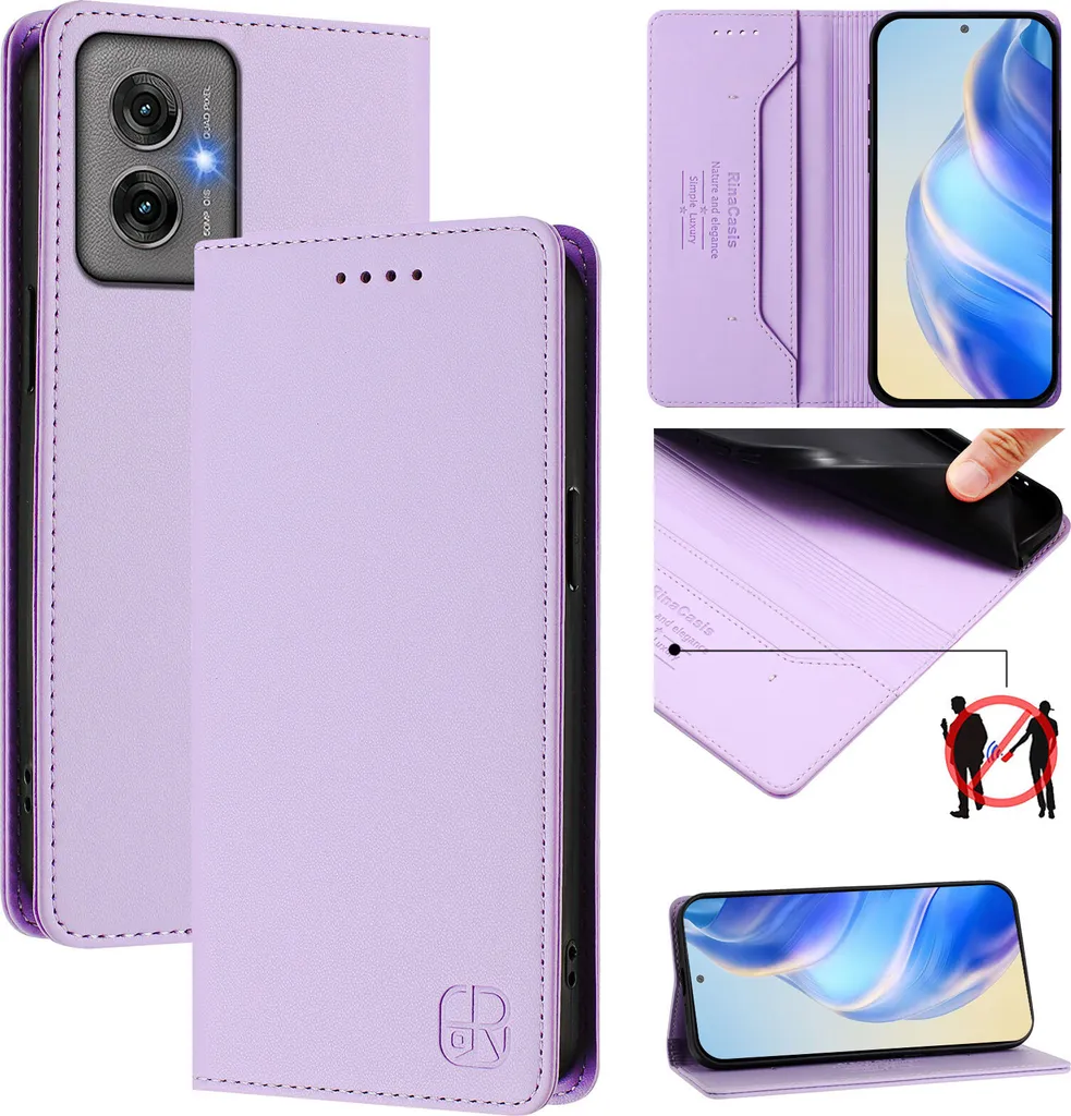 Cover Elegante Viola Motorola Moto G55 | Custodia in Pelle con Supporto