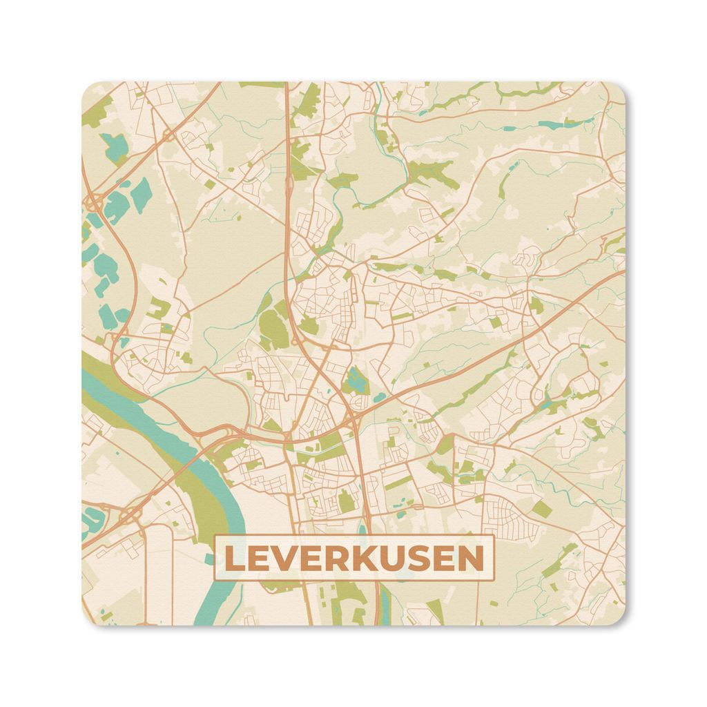 MuchoWow Mauspad Mousepad Jahrgang - Karte - Leverkusen - Stadtplan 20x20 cm - Mousepads - Maus Mat - Pad - Mausunterlage - Desk Mat - Bureauarti...