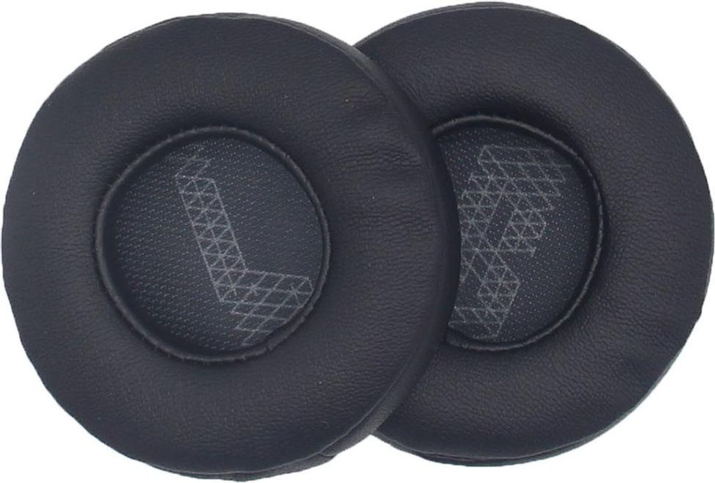 Two black ear pads for headphones are shown side-by-side against a white background.