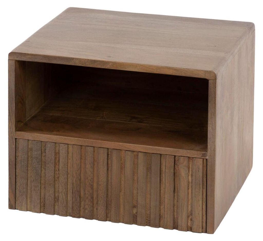 FURNLUX Nachttisch Schnitzen Akazie 35cm / Hauptfarbe: Braun / Abmessungen: 35 x 25 x 30 cm