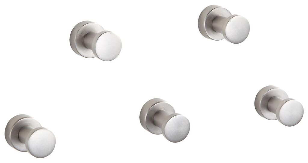 Handtuchhaken aus gebürstetem Nickel – 5er-Set | Wandhaken aus Edelstahl für Bad und Küche | Selbstklebend oder zur Wandmontage