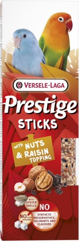 Versele Laga - Prestige Sticks für kleine Papageien mit Nüssen und Rosinen-Topping, 60 g - Sticks mit einer Prise Nüssen und Rosinen für kleine...