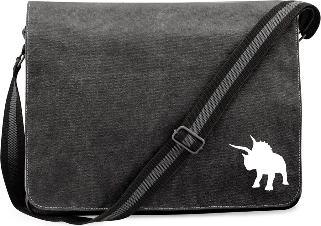 Huuraa Umhängetasche Triceratops Dinosaurier 14 Liter Black Canvas Laptoptasche Geschenkidee