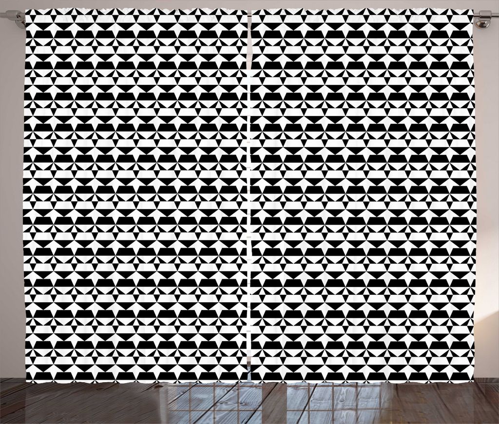 ABAKUHAUS Abstrakt Rustikaler Vorhang, Monochrome Zeigerformen, Wohnzimmer Universalband Gardinen mit Schlaufen und Haken, 280 x 225 cm, Weiß Koks...