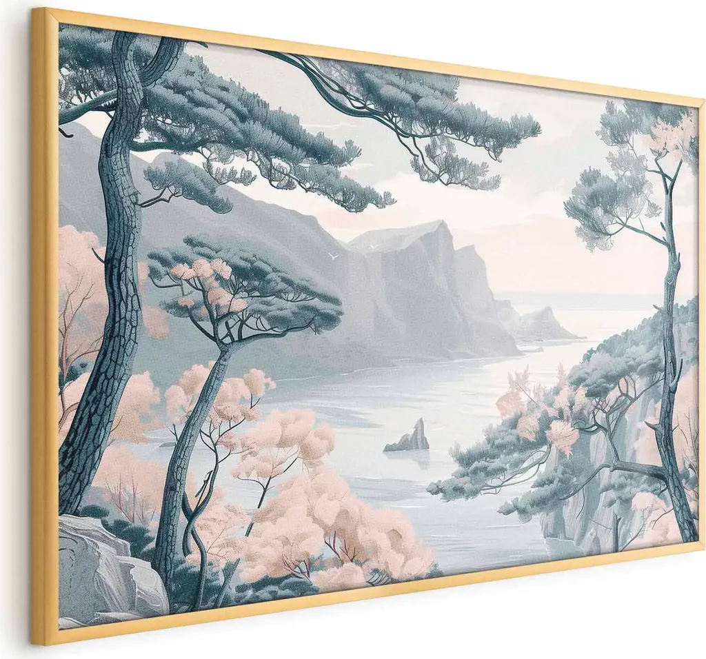 Offerta Poster Blu 90x60 cm Cornice Oro - Decorazione Parete Lusso