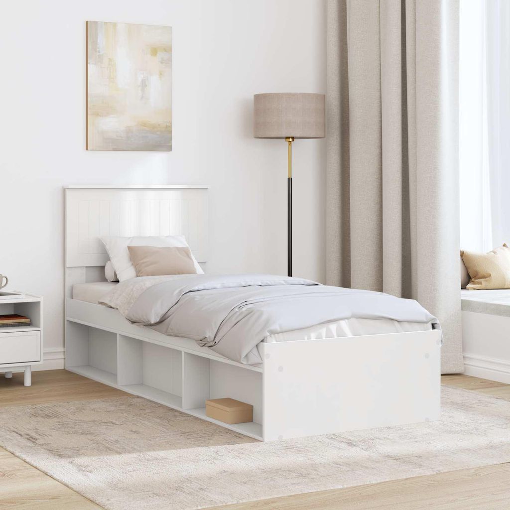 Stabli Bettrahmen mit Kopfteil Weiß 75 x 190cm Massives Kiefernholz - DE499814 - Klassische BettenJugendbett Tagesbett