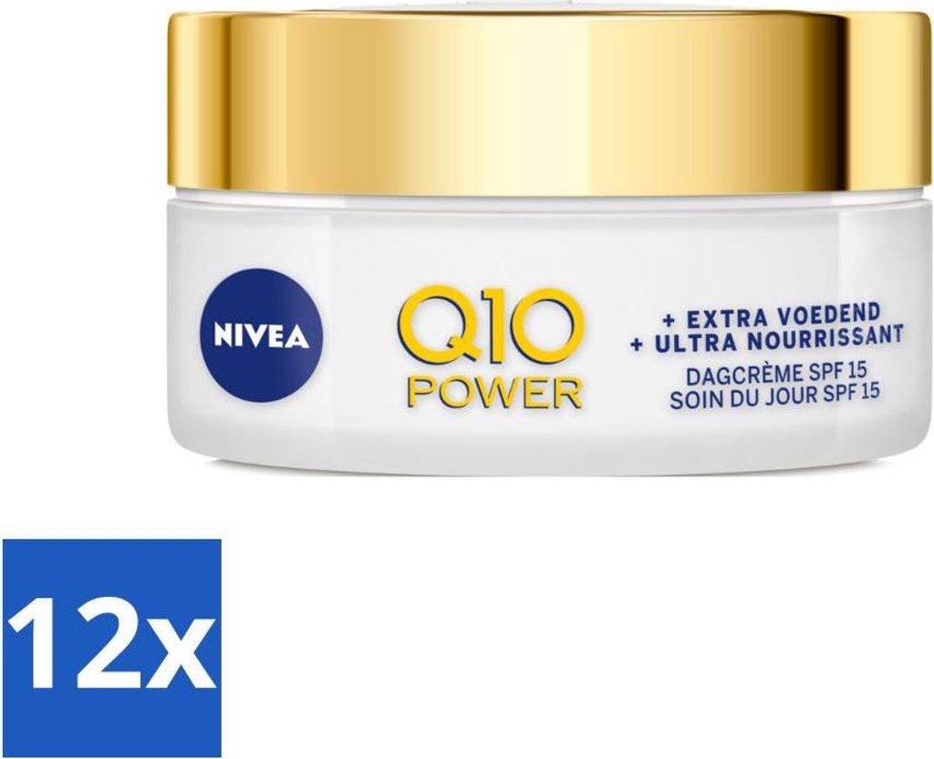 NIVEA – Q10 Power Tagescreme Extra Pflegend – Anti-Falten Creme – LSF 15 – Bio-Arganöl – Trockene Haut – 50 ml - Vorteilspack - 12 St...