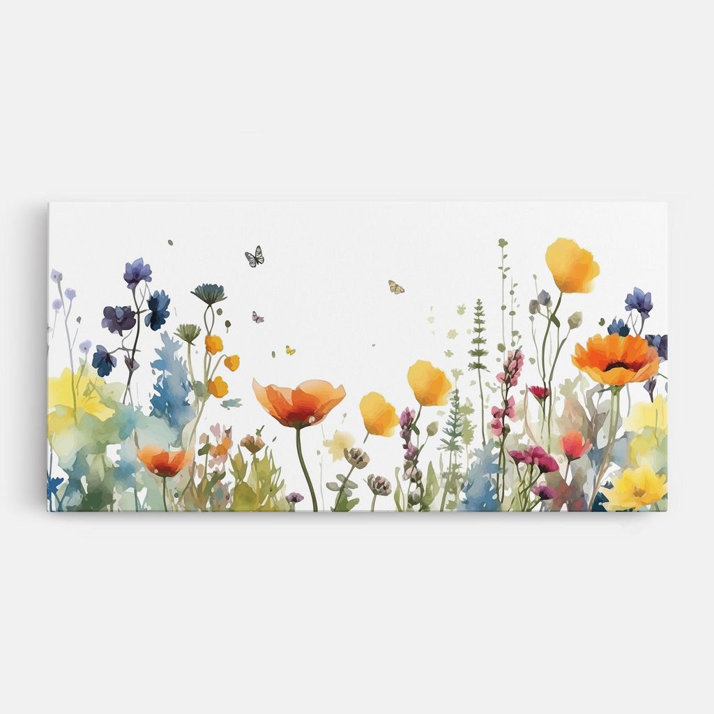 ARTHUB Leinwandbild 40x80 cm, Watercolor Spring Flowers | Wohnzimmerdekoration, Hängende Bilder, Wanddekoration, Heimdekoration, Landschaften, F...