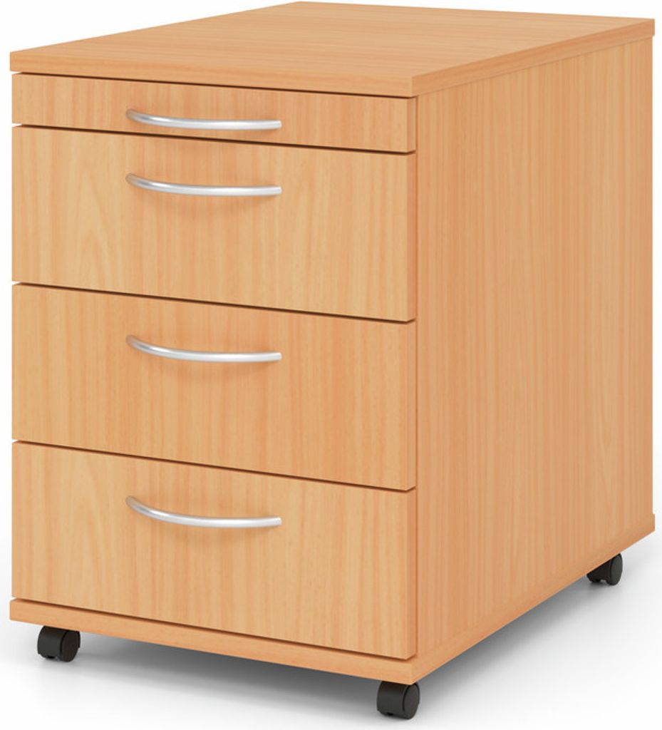 Rollcontainer Karri | Buche | HxBxT 59x42,8x58cm | Bogengriff | 3 Schübe | Kugelführung, Teilauszug