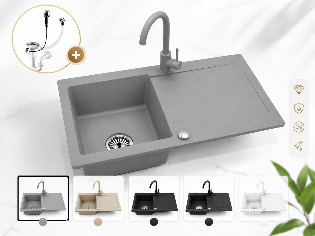 Faizee Home Granitspüle Grau 75 × 44 cm – Eckige Produktbild 
