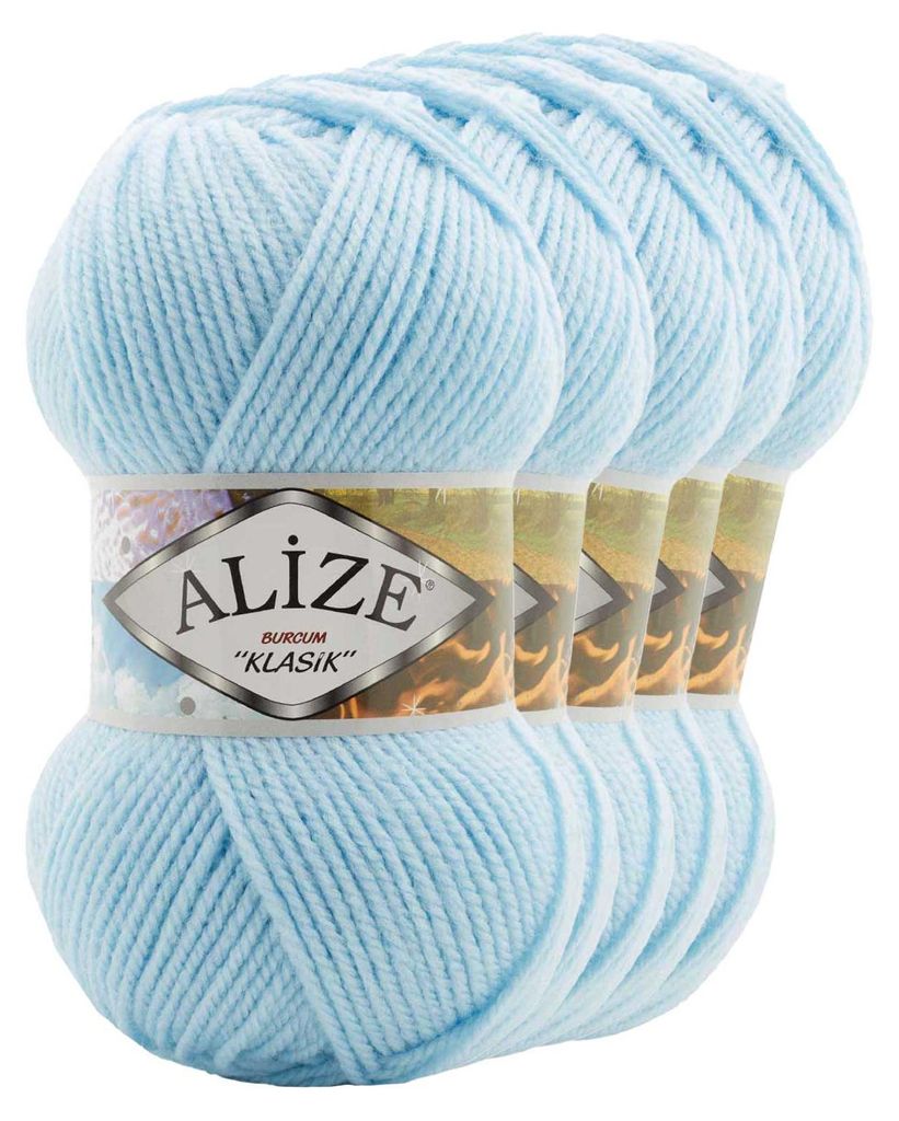 5 x 100g Strickgarn ALIZE BURCUM, 100% Polyacryl, 183 hellblau
