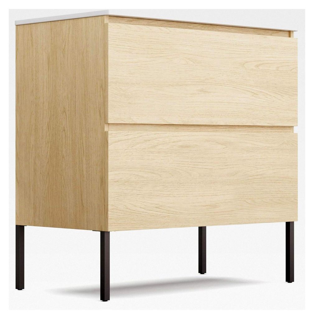 Waschbecken mit Unterschrank – Holzfinish, Keramikbecken, Soft-Close, feuchtigkeitsbeständig, geräumige Schubladen, einfache Montage – inklus...