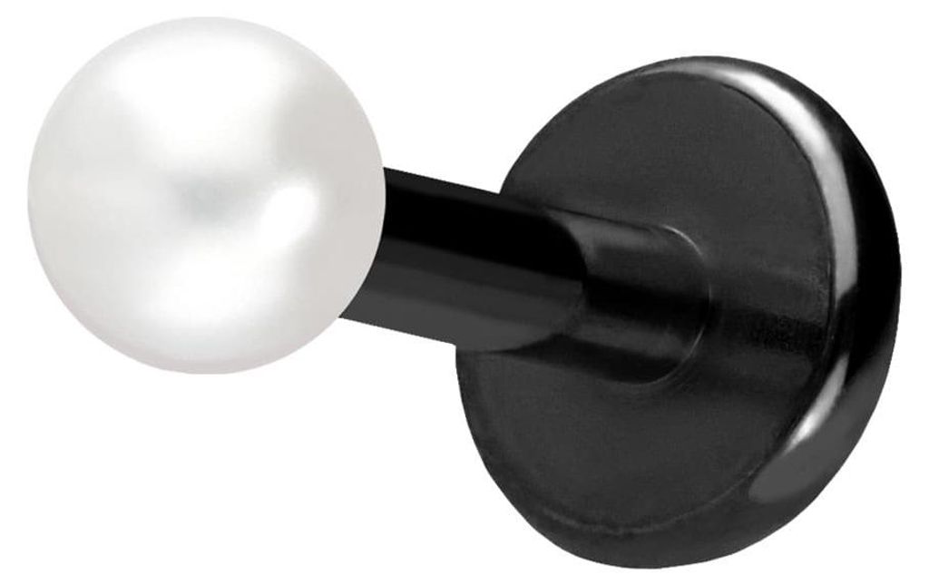 Ohrpiercing, Nasenpiercing Titan Labret mit Push Fit SYNTHETISCHE PERLE Schwarz Stablänge: 6mm | Stabstärke: 1,2mm | Perlengröße: 2,5mm