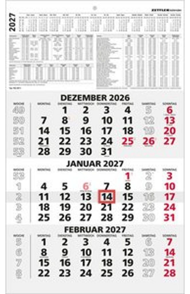 Kalendár na 3 mesiace, čierno-červený, rok 2027 Obrázok produktu 