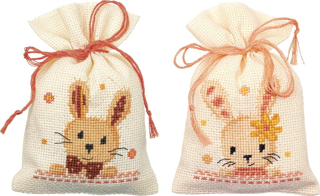 Vervaco Kräutertütchen Kreuzstich Set "Liebe Kaninchen" 2er Set, Zählmuster, 8x12cm