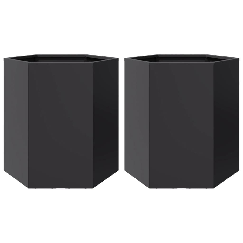 Garten-Pflanzgefäße 2 Stück Schwarz Sechseckig 46x40x45 Stahl