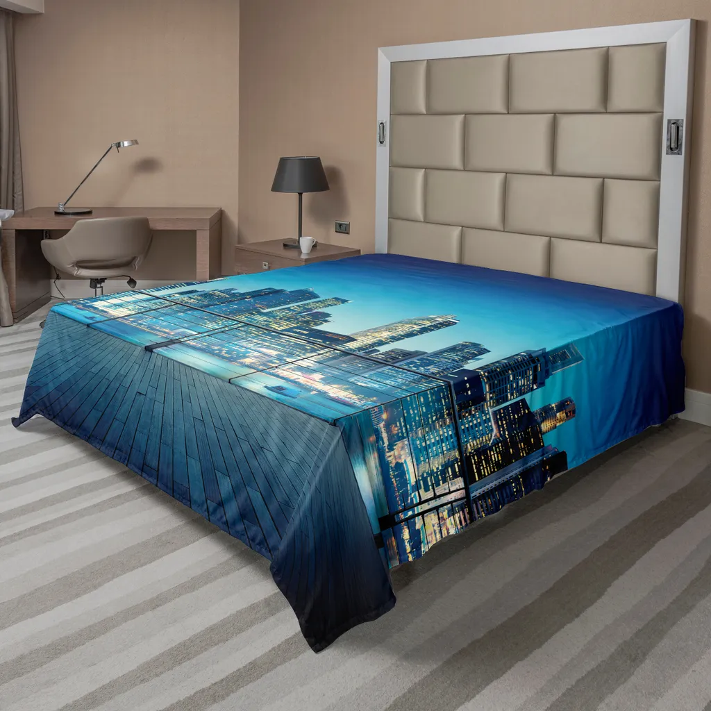 Drap de lit décoratif Panorama Urbain 244 x 205 cm en tissu très doux