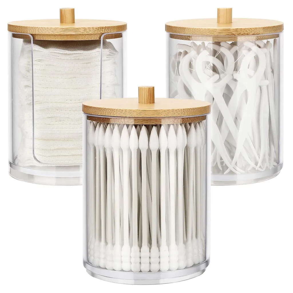 Boîte de rangement acrylique transparent pour coton et cosmétique 3pcs