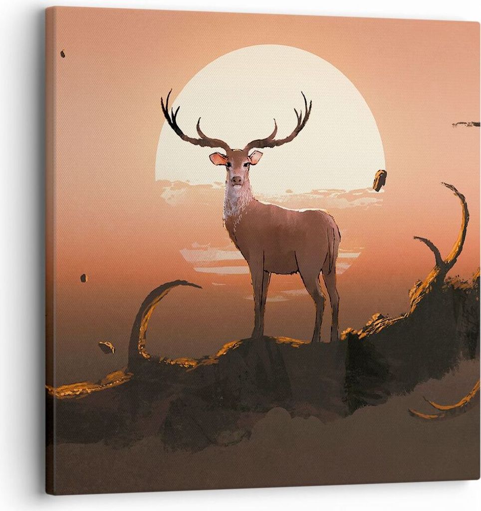 Bild auf Leinwand - Leinwandbild - Hirsch Geweih Hörner - 30x30cm - Wand Bild - Wanddeko - Leinwanddruck - Bilder - Kunstdruck - Wanddekoration - ...