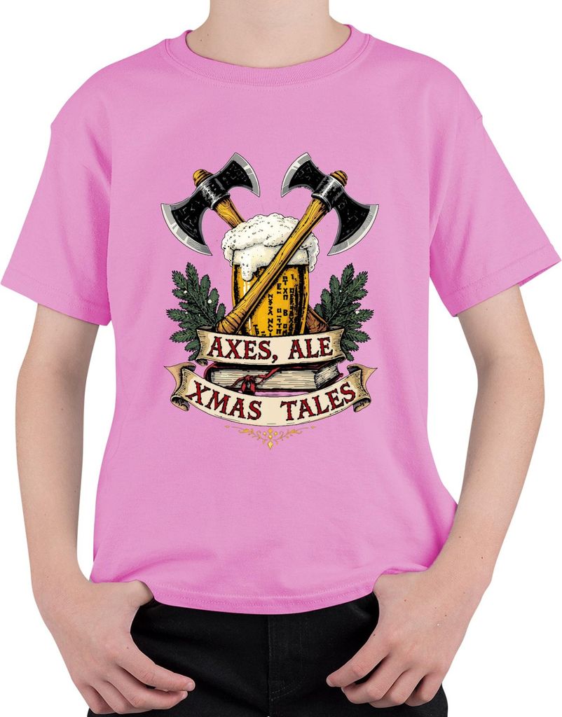 Axes Ale Xmas Tales Wikinger Axt Bier Weihnachten Vintage Uni Kinder T-Shirt, Pink, 128