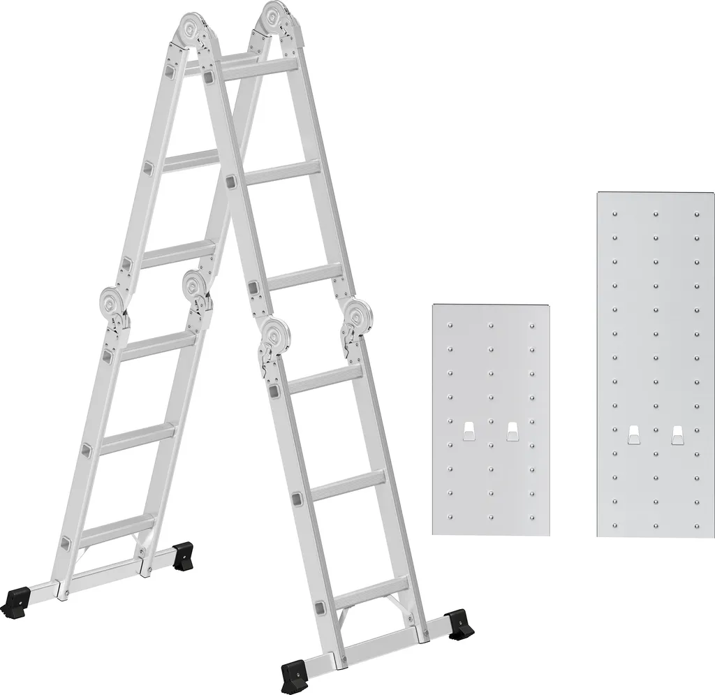 Échelle Télescopique Transformable Aluminium 12 Échelons avec Plateaux