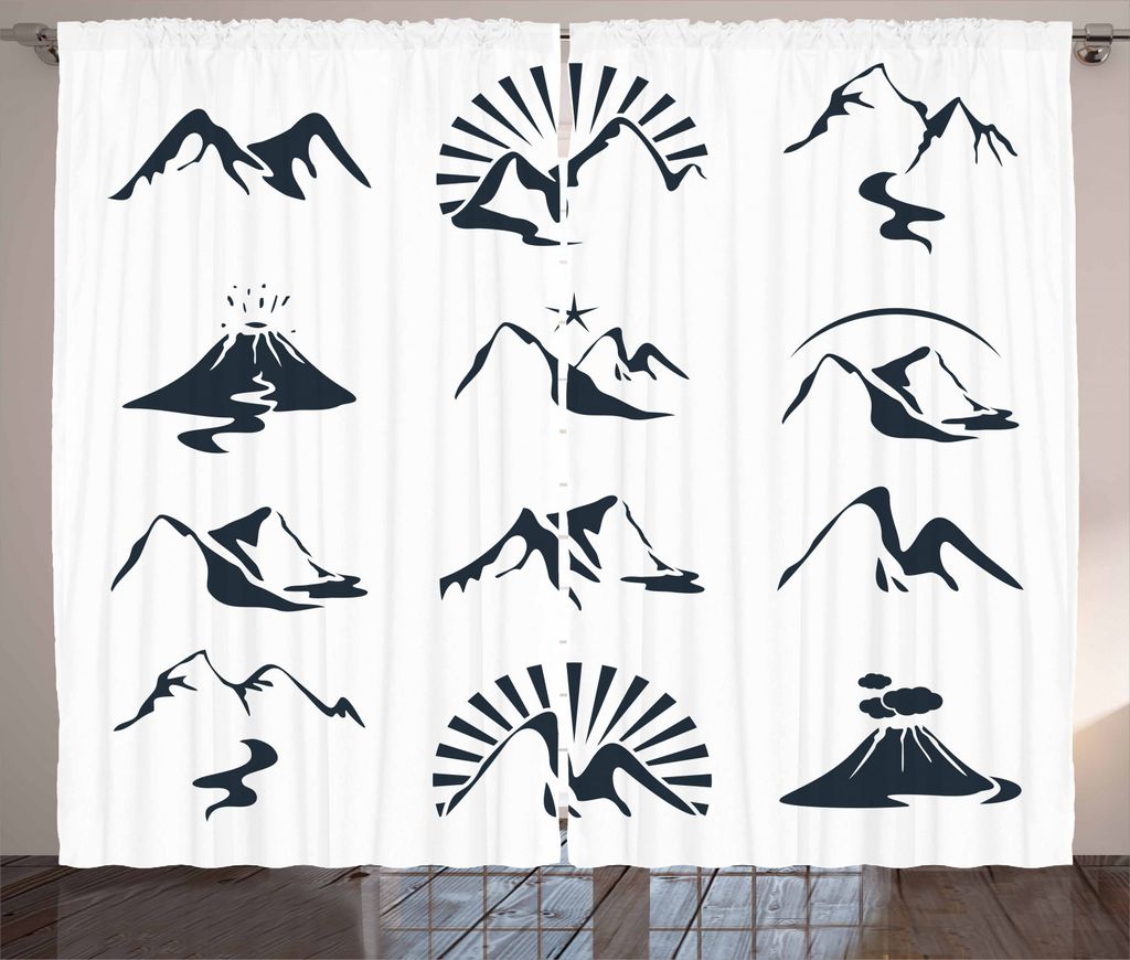 ABAKUHAUS Blau und weiß Rustikaler Gardine, mountain Design, Schlafzimmer Kräuselband Vorhang mit Schlaufen und Haken, 280 x 245 cm, Dunkelblau W...