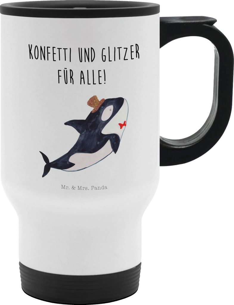 Mr. & Mrs. Panda thermosbecher Orca Zylinder - Weiß - Geschenk, Kaffeebecher To Go, Fest, Thermobecher, Meerestiere, Glückwunsch, tea becher, Mit...