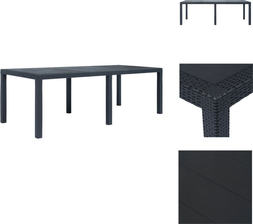vidaXL Gartentisch Anthrazit 220 x 90 x 72 cm Kunststoff Rattan-Optik - Gartentische