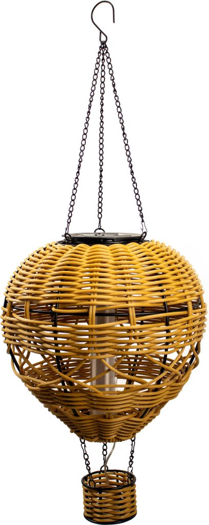 Northpoint LED Heißluftballon aus Rattan mit integriertem Akku und Solar-Panel für stimmungsvolle Beleuchtung