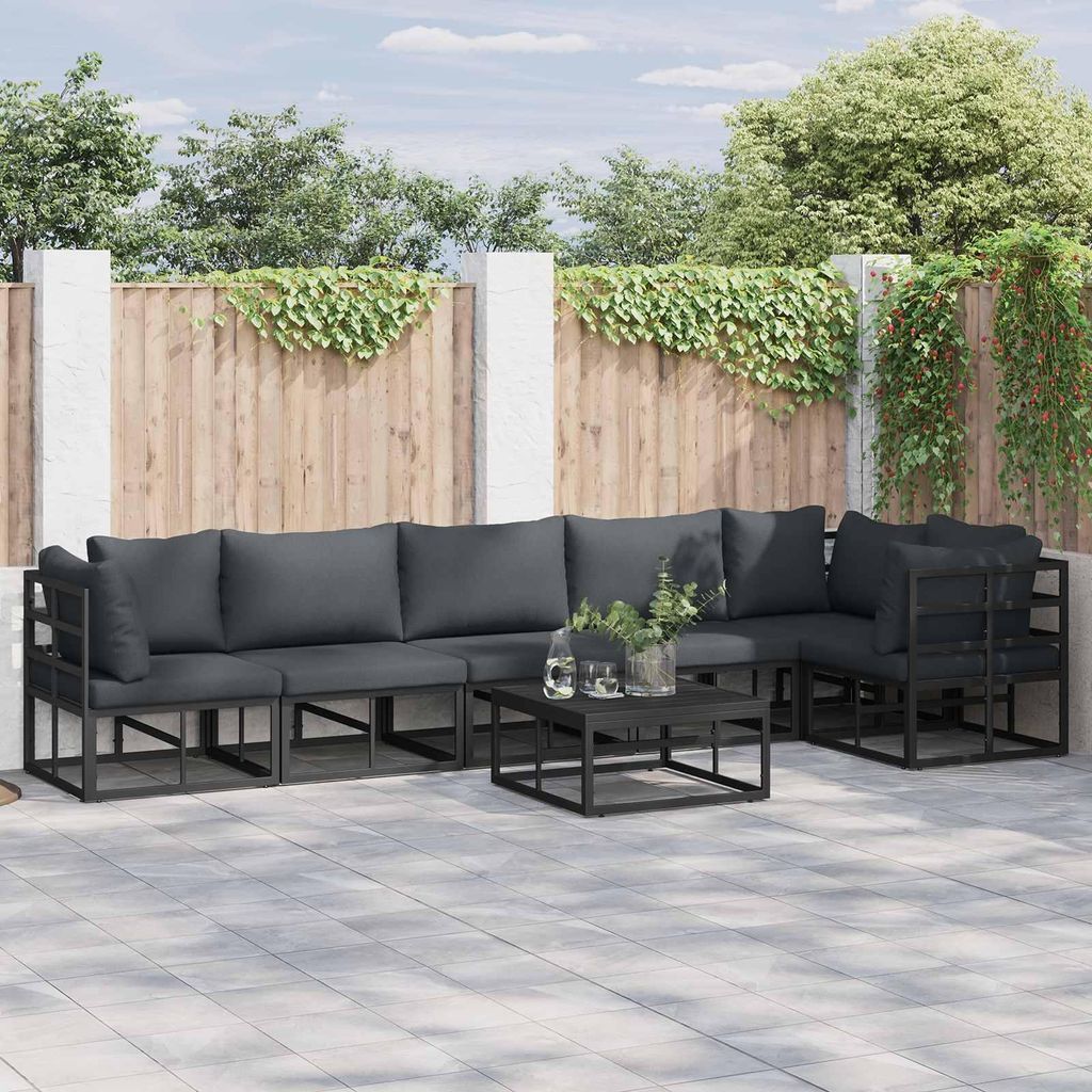 vidaXL Gartensofa-set mit Kissen 6 pcs Schwarz Aluminium