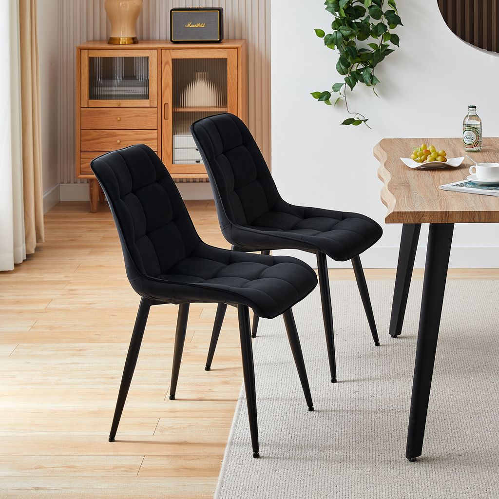 CLIPOP Esszimmerstühle 2er Set Samt Gepolsterter Küchenstühle mit stabilen Metallbeinen für Lounge Küche, schwarz