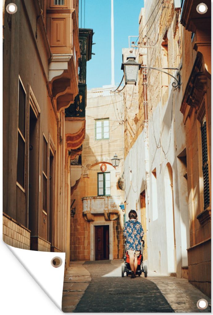 MuchoWow 40x60 cm Outdoor-Poster Gartendeko Sichtschutz Garten Poster für den Garten Malta - Sommer - Kinderwagen