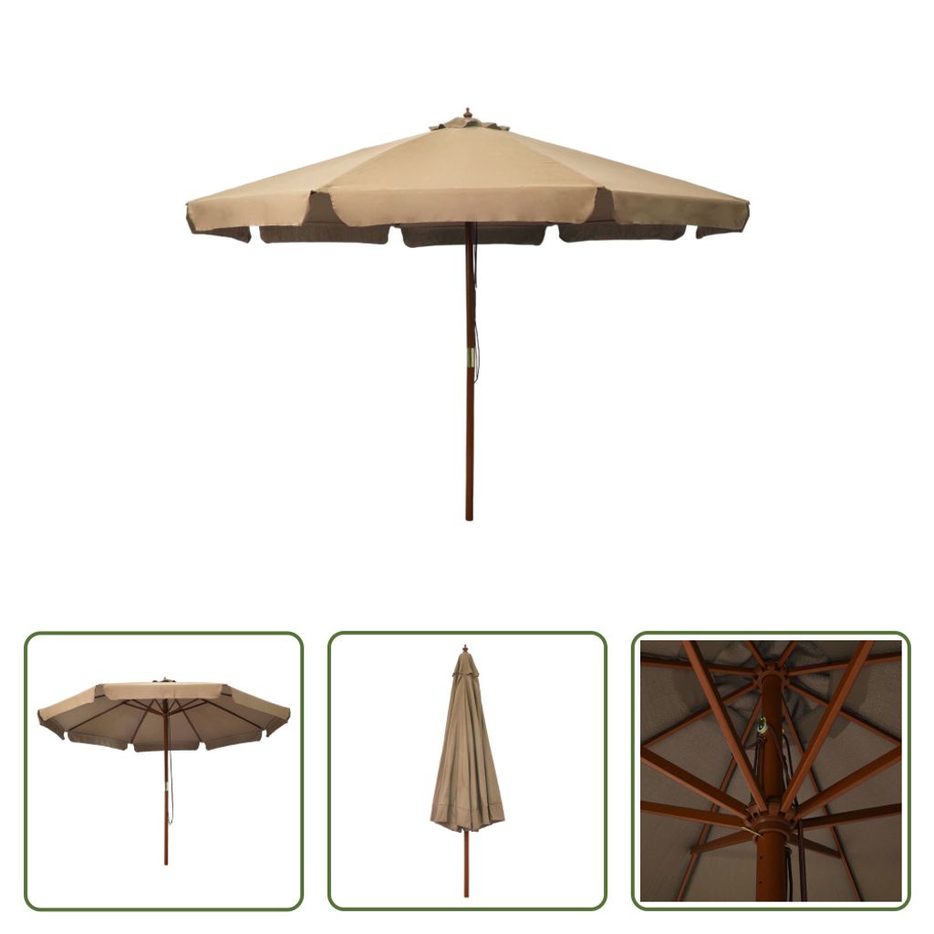 The Living Store Sonnenschirm mit Holzmast 330 cm Taupe