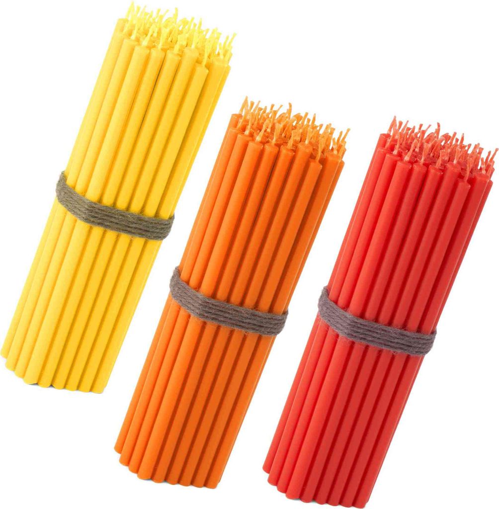 150x Stabkerzen Set - Gelb-Orange-Rot - Dünne 16 cm Kerzen - Rußfrei & Tropffrei