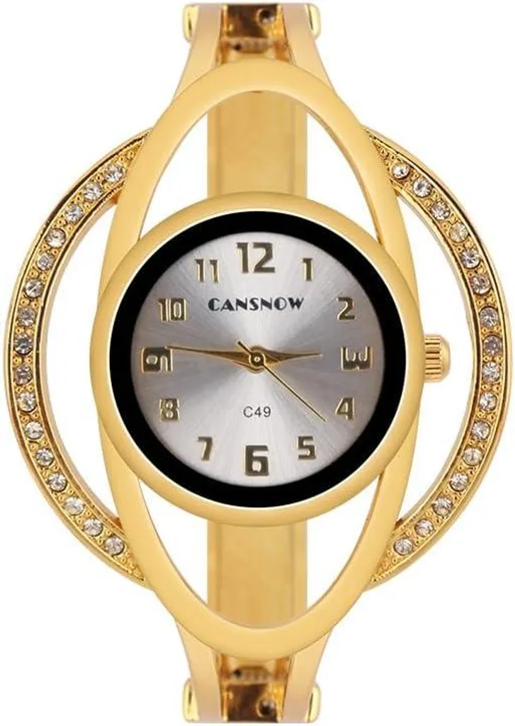 Elegante orologio da donna con chiusura a scatto - Design bianco e oro con movimento al quarzo, bracciale in metallo e dettagli scintillanti - Orologio elegante da indossare tutti i giorni e nelle occasioni speciali - 2