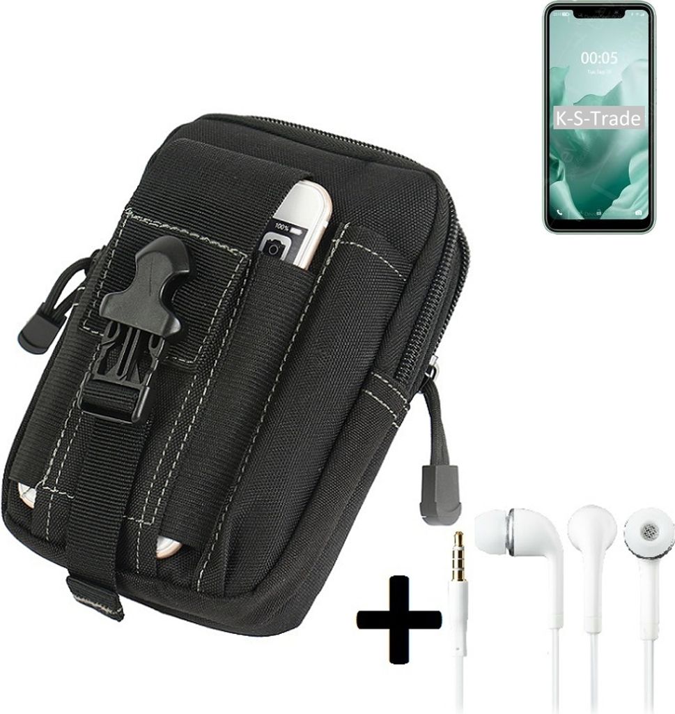 K-S-Trade Gürteltache + Kopfhörer kompatibel mit Oukitel C22 Gürtel Tasche Holster Schutz Hülle Handy Hülle schwarz inkl. Extrafächer