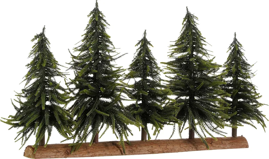 Tronc d'arbre déco avec mini sapins de Noël artificiels vert L80 x H40 cm
