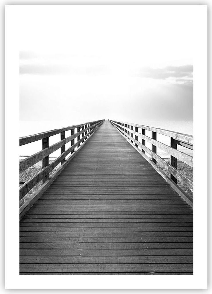 Poster - Poster ohne Rahmen - Pier Perspektive Schwarzweiß - 50x70 cm - Wand Bild - Wanddeko - Wandbilder - Kunstposter - Wandposter - Bilder - Ku...
