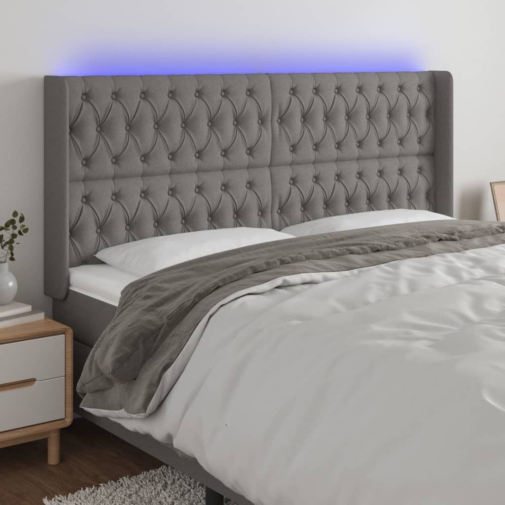 "2026 Promotion" LED Kopfteil - fürs Schlafzimmer - Dunkelgrau 183x16x118/128 cm Stoff - Bettkopfteil CC6148