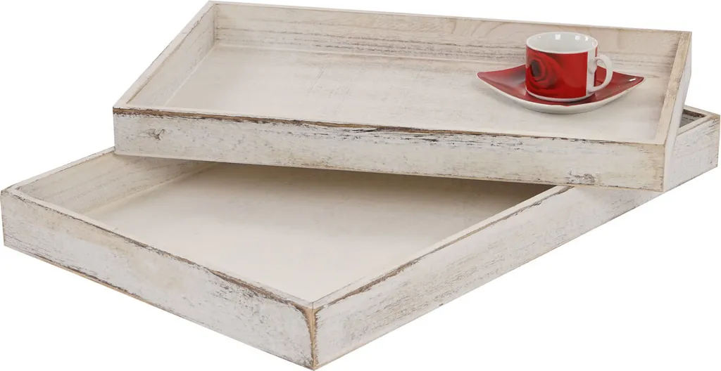 Set de 2 coupes T285 et plateau de service en bois blanc look shabby