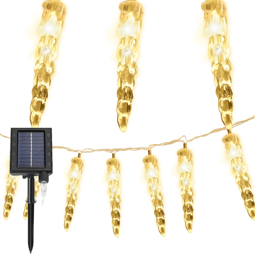 Bettizia 10M 80 LED Solar Eiszapfen Lichterkette für Innen- und Außenbereich 8 Modi IP44 Party Garten Lichtervorhang – Warmweiß